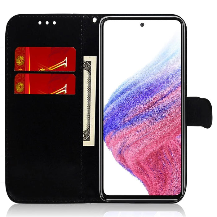 For Samsung Galaxy A53 5G Solid Color Phone Case Stand Dazzling Flower Pattern Phone Cover PU Leather + TPU Protective Shell - Purple - 3