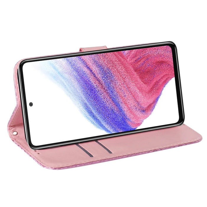 For Samsung Galaxy A13 4G PU Leather Shock Absorption Phone Cover Dazzling Flower Pattern Case with Stand Wallet - Pink - 2