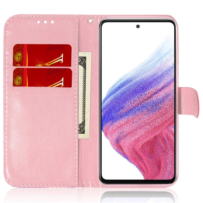 For Samsung Galaxy A13 4G PU Leather Shock Absorption Phone Cover Dazzling Flower Pattern Case with Stand Wallet - Pink - 3