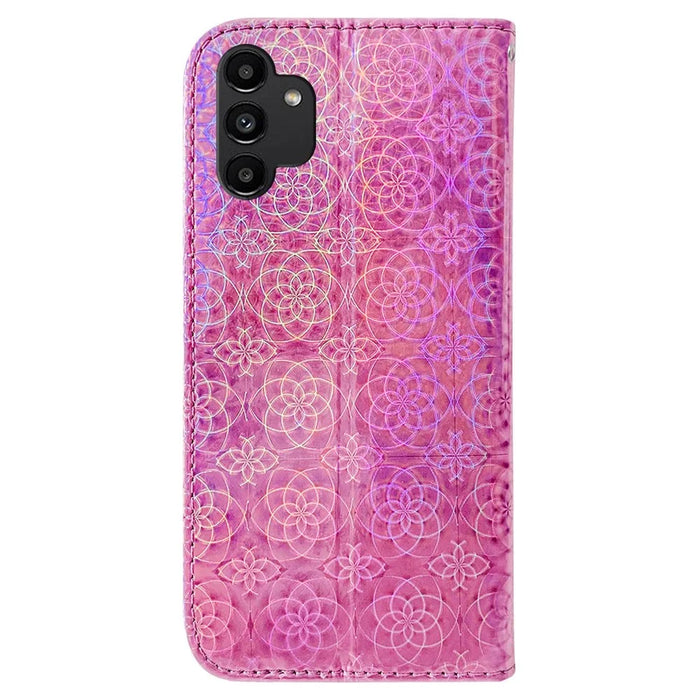 For Samsung Galaxy A13 4G PU Leather Shock Absorption Phone Cover Dazzling Flower Pattern Case with Stand Wallet - Pink - 7