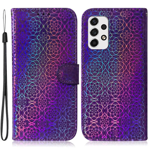 For Samsung Galaxy A33 5G Dazzling Flower Pattern Phone Cover Stand Wallet PU Leather + TPU All-round Protection Case - Purple - 1