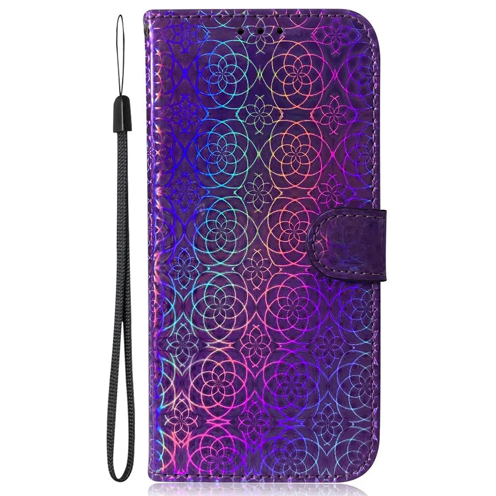 For Samsung Galaxy A33 5G Dazzling Flower Pattern Phone Cover Stand Wallet PU Leather + TPU All-round Protection Case - Purple - 6
