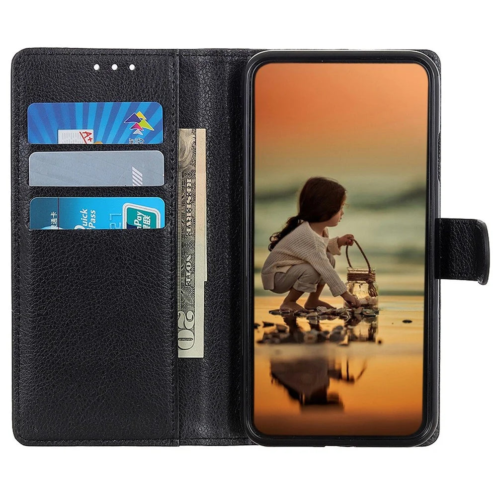 For Samsung Galaxy Xcover 6 Pro Litchi Texture PU Leather Wallet Case Drop-proof Phone Cover with Foldable Stand - Black - 3