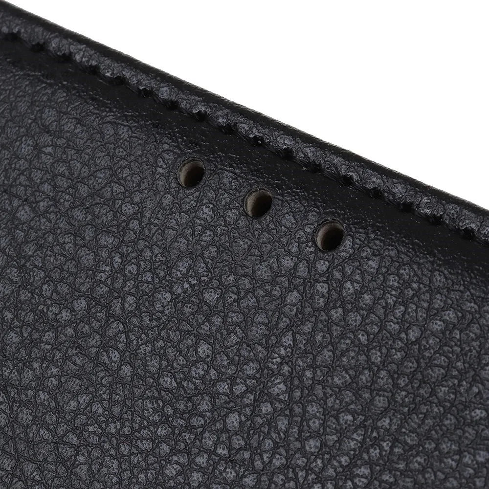 For Samsung Galaxy Xcover 6 Pro Litchi Texture PU Leather Wallet Case Drop-proof Phone Cover with Foldable Stand - Black - 6