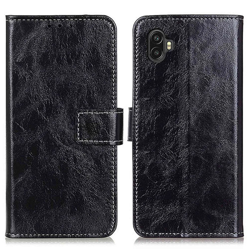 Phone Flip Leather Case for Samsung Galaxy Xcover 6 Pro Crazy Horse Texture Full Covering Phone Case Wallet Stand - Black - 1