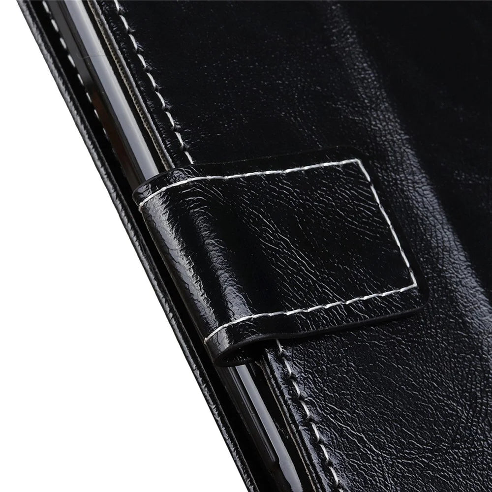 Phone Flip Leather Case for Samsung Galaxy Xcover 6 Pro Crazy Horse Texture Full Covering Phone Case Wallet Stand - Black - 5