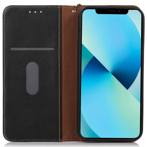KHAZNEH For Samsung Galaxy Xcover 6 Pro Nappa Texture Genuine Cowhide Leather Wallet Phone Case Auto Closing Magnetic Stand Cover - Black - 2