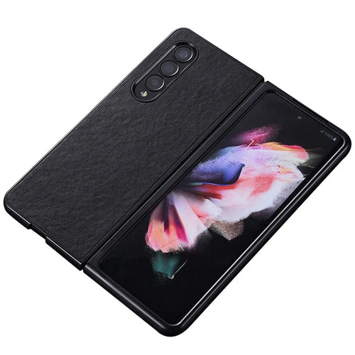 For Samsung Galaxy Z Fold4 5G Scratch-resistant Texture PU Leather Coated PC Anti-fall Cell Phone Case - Black - 1