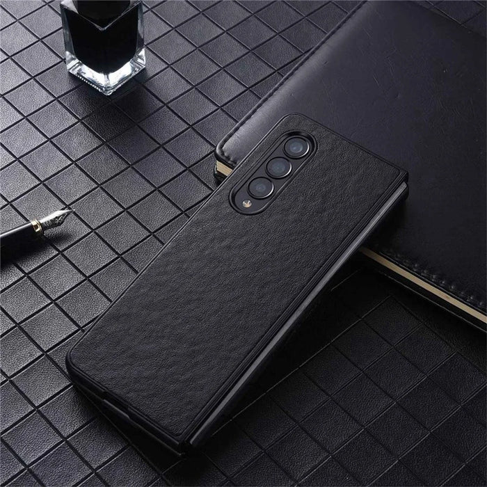 For Samsung Galaxy Z Fold4 5G Scratch-resistant Texture PU Leather Coated PC Anti-fall Cell Phone Case - Black - 2