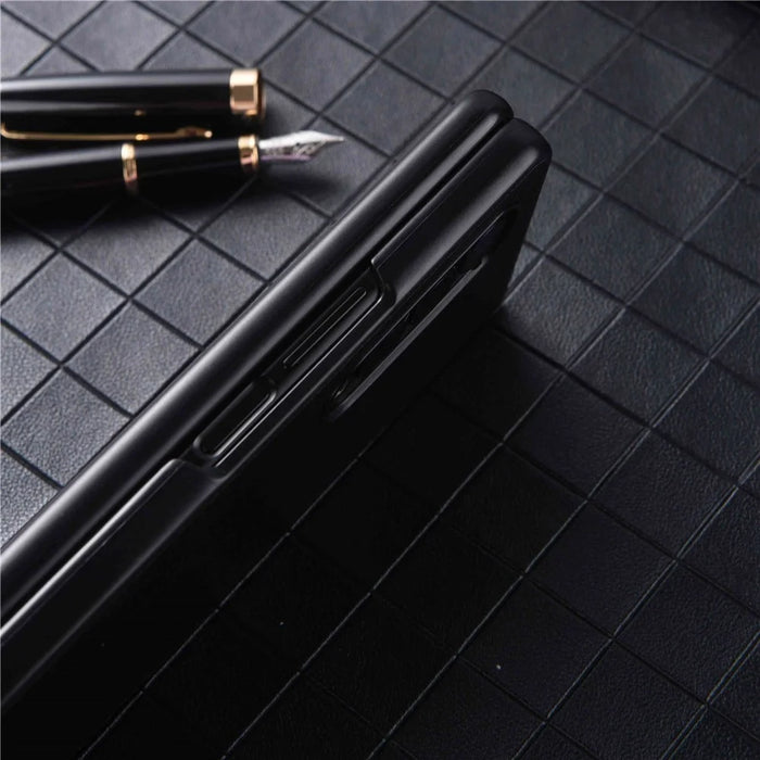 For Samsung Galaxy Z Fold4 5G Scratch-resistant Texture PU Leather Coated PC Anti-fall Cell Phone Case - Black - 3