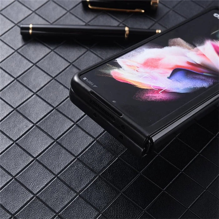 For Samsung Galaxy Z Fold4 5G Scratch-resistant Texture PU Leather Coated PC Anti-fall Cell Phone Case - Black - 4