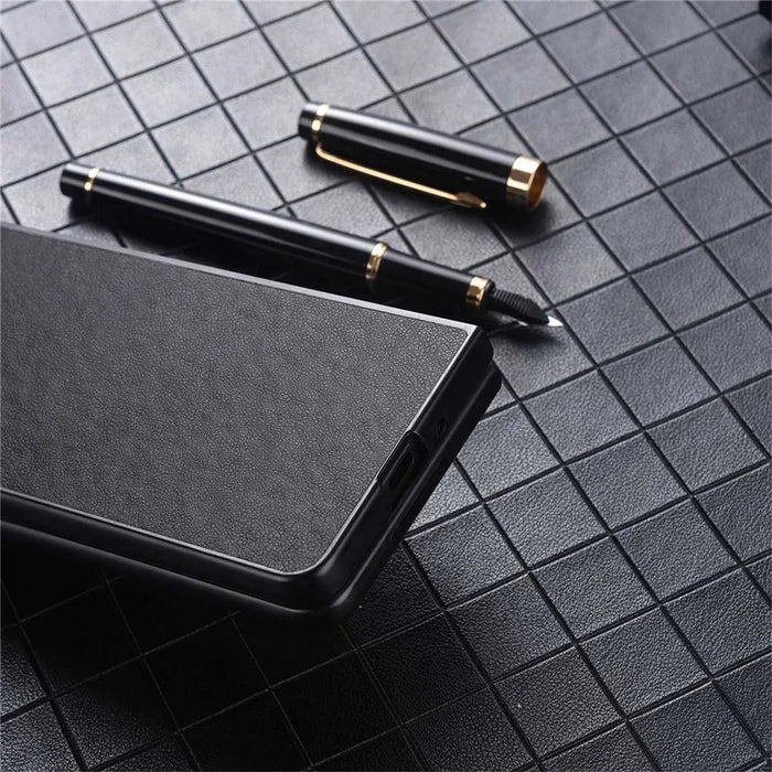 For Samsung Galaxy Z Fold4 5G Scratch-resistant Texture PU Leather Coated PC Anti-fall Cell Phone Case - Black - 5
