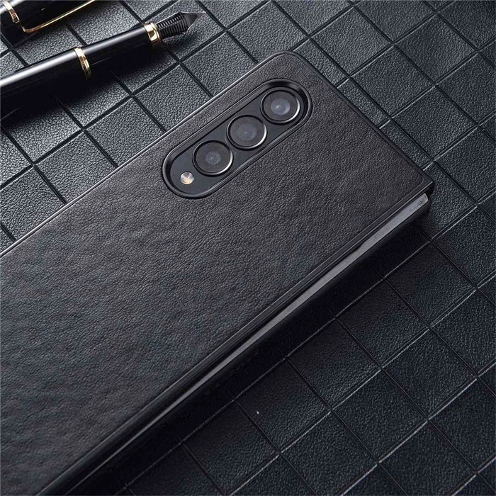 For Samsung Galaxy Z Fold4 5G Scratch-resistant Texture PU Leather Coated PC Anti-fall Cell Phone Case - Black - 6