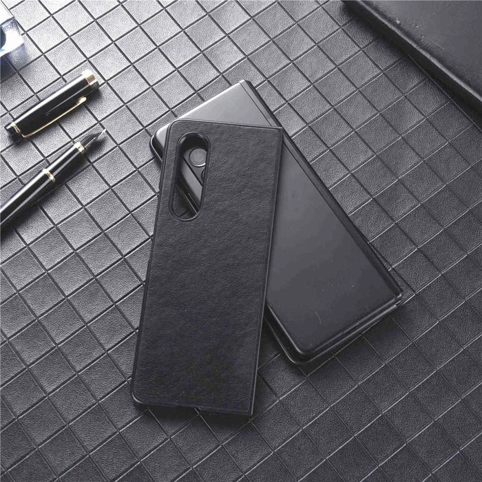 For Samsung Galaxy Z Fold4 5G Scratch-resistant Texture PU Leather Coated PC Anti-fall Cell Phone Case - Black - 7