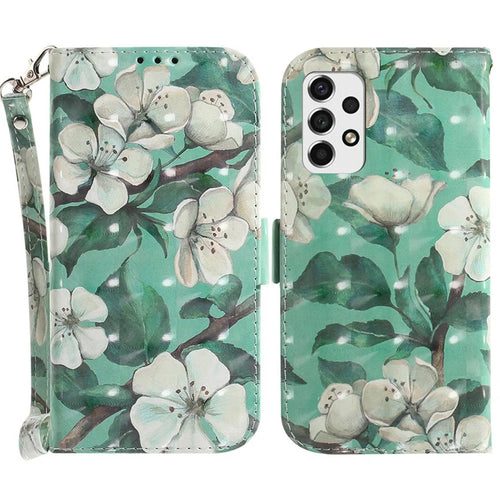 For Samsung Galaxy A53 5G PU Leather Wallet Style Flip Case Magnetic Closure 3D Pattern Printing Stand Cover with Wrist Strap - Watercolor Flowers - 1