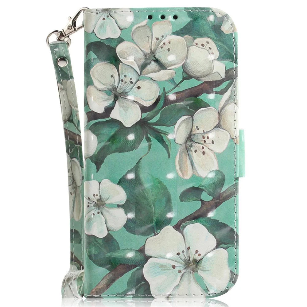 For Samsung Galaxy A53 5G PU Leather Wallet Style Flip Case Magnetic Closure 3D Pattern Printing Stand Cover with Wrist Strap - Watercolor Flowers - 6