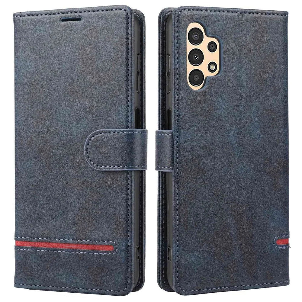 For Samsung Galaxy A13 4G Scratch-resistant Splicing Leather Case Wallet Stand Magnetic Clasp Protector - Blue - 1
