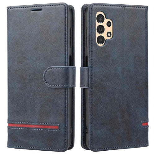 For Samsung Galaxy A13 4G Scratch-resistant Splicing Leather Case Wallet Stand Magnetic Clasp Protector - Blue - 1