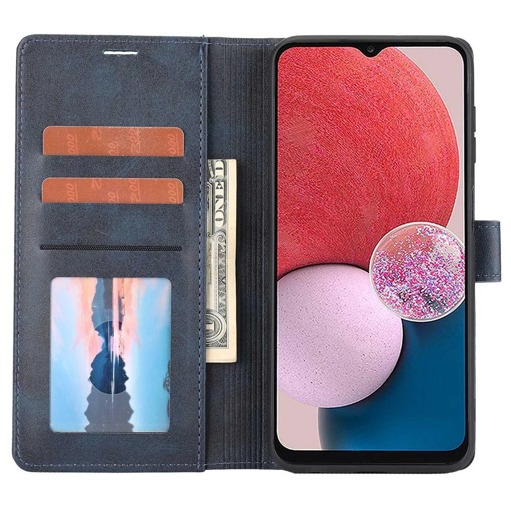For Samsung Galaxy A13 4G Scratch-resistant Splicing Leather Case Wallet Stand Magnetic Clasp Protector - Blue - 3