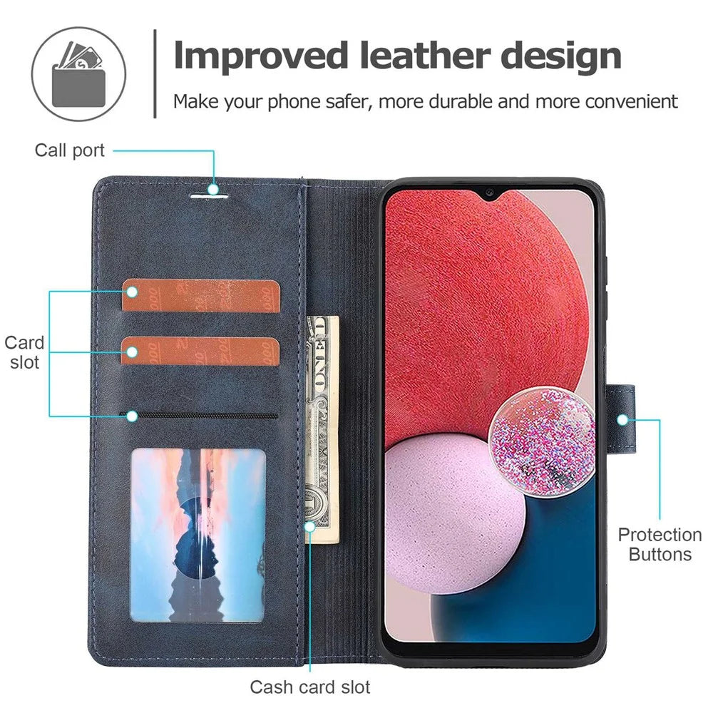 For Samsung Galaxy A13 4G Scratch-resistant Splicing Leather Case Wallet Stand Magnetic Clasp Protector - Blue - 4