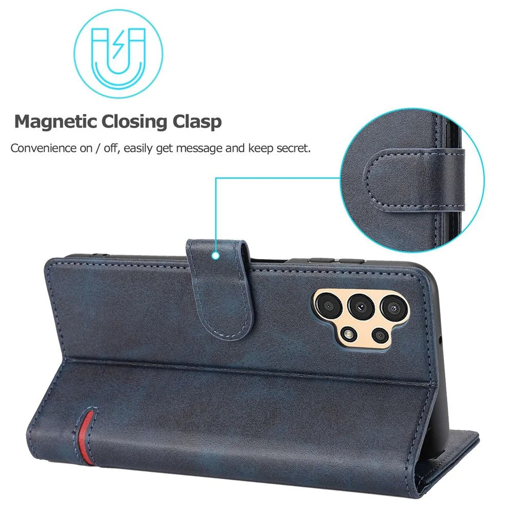 For Samsung Galaxy A13 4G Scratch-resistant Splicing Leather Case Wallet Stand Magnetic Clasp Protector - Blue - 5