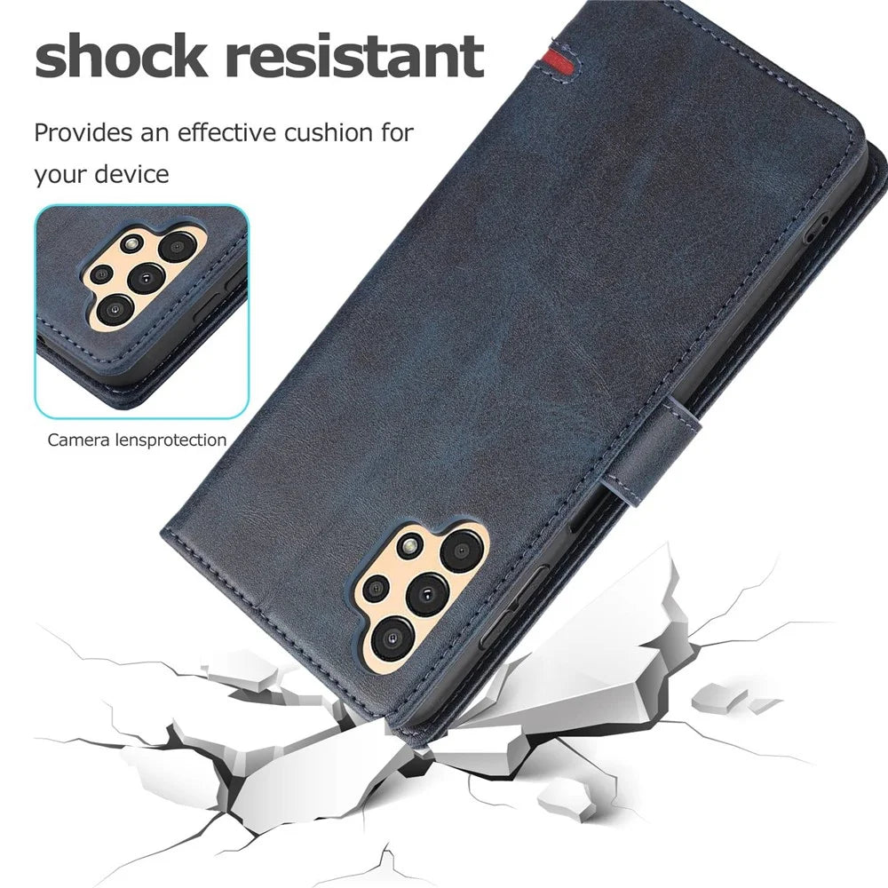 For Samsung Galaxy A13 4G Scratch-resistant Splicing Leather Case Wallet Stand Magnetic Clasp Protector - Blue - 6