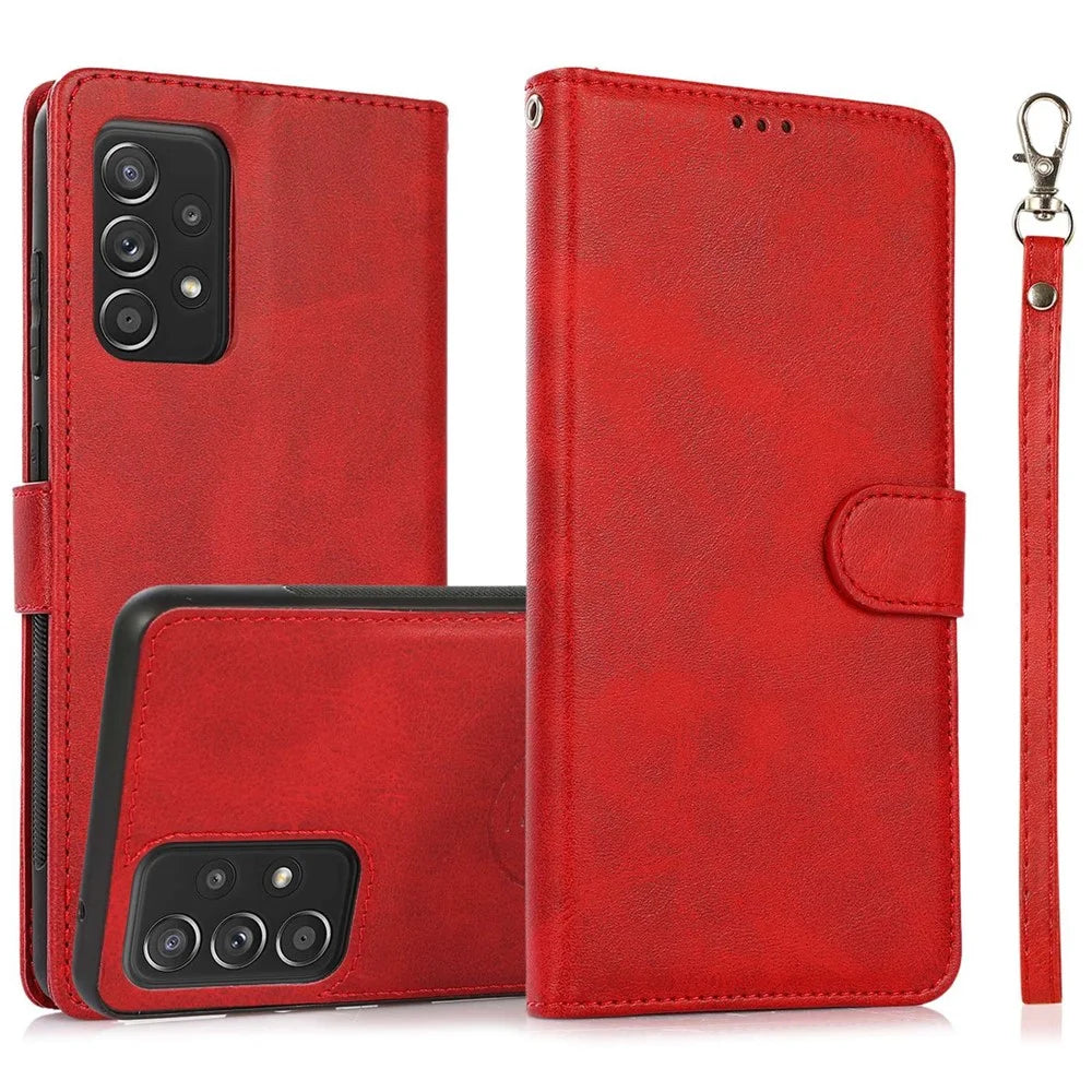 For Samsung Galaxy A33 5G Detachable 2-in-1 PU Leather Stand Wallet Phone Case with Wrist Strap - Red - 1