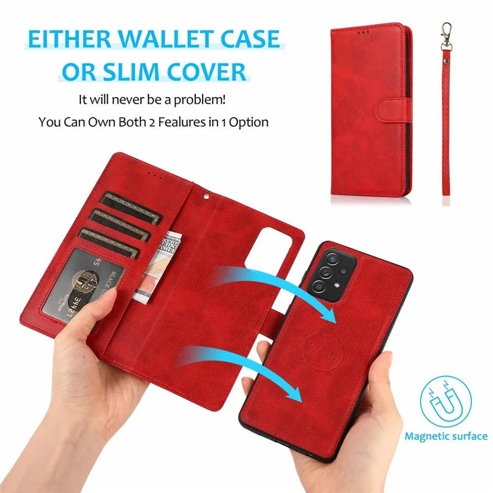 For Samsung Galaxy A33 5G Detachable 2-in-1 PU Leather Stand Wallet Phone Case with Wrist Strap - Red - 2
