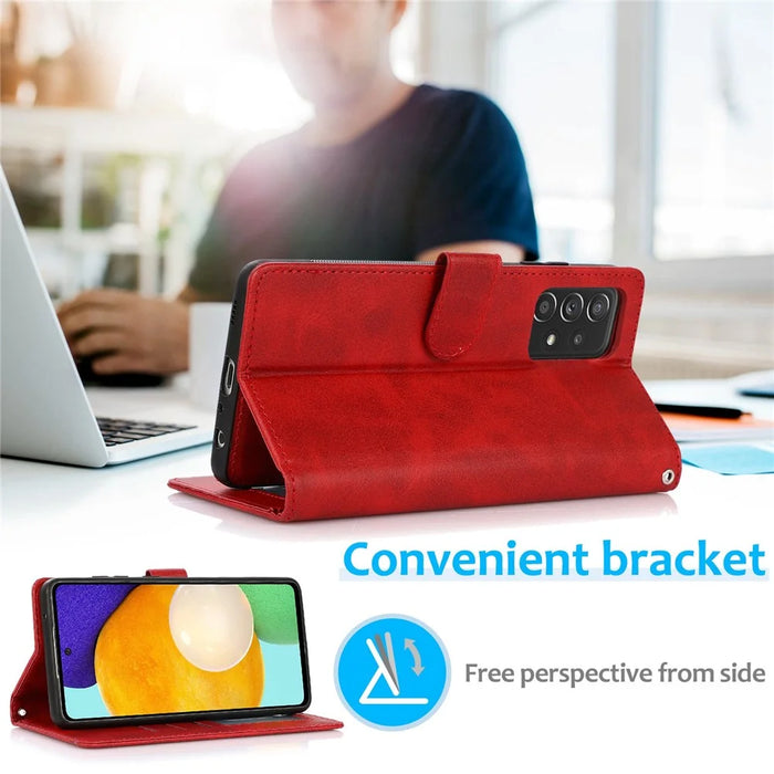 For Samsung Galaxy A33 5G Detachable 2-in-1 PU Leather Stand Wallet Phone Case with Wrist Strap - Red - 3