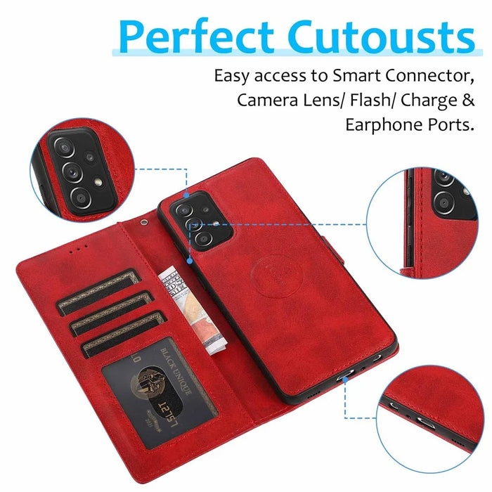For Samsung Galaxy A33 5G Detachable 2-in-1 PU Leather Stand Wallet Phone Case with Wrist Strap - Red - 5