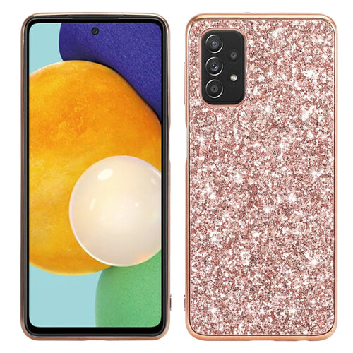 For Samsung Galaxy A13 5G Shiny Glitter Sequins Phone Case Electroplating TPU Frame Hard PC Back Hybrid Cover - Rose Gold - 1
