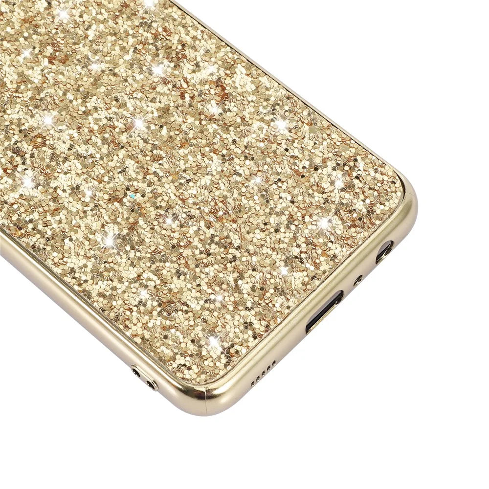 For Samsung Galaxy A13 5G Shiny Glitter Sequins Phone Case Electroplating TPU Frame Hard PC Back Hybrid Cover - Rose Gold - 5