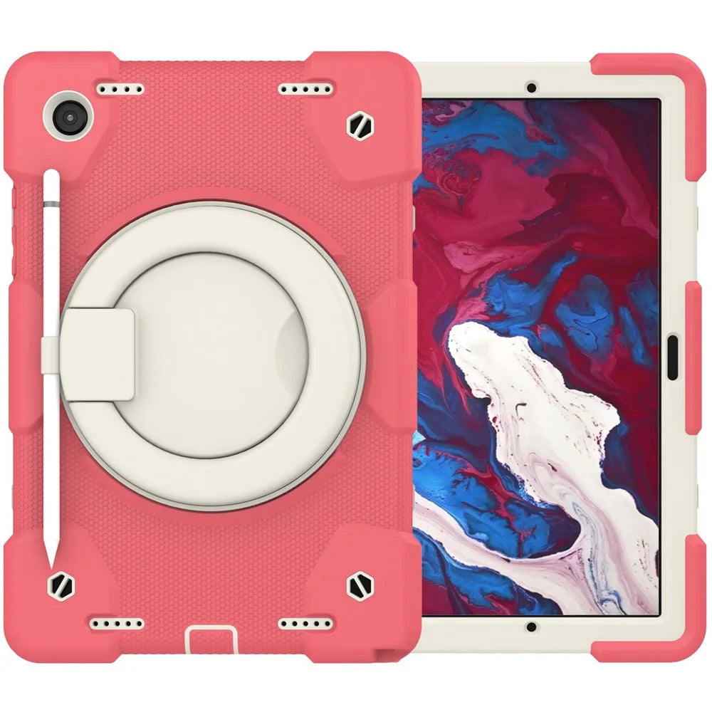 Drop-proof PC + Silicone Case for Samsung Galaxy Tab A8 10.5 (2021) / (2022) , Kickstand Protective Tablet Cover with Shoulder Strap - Begonia Red - 3