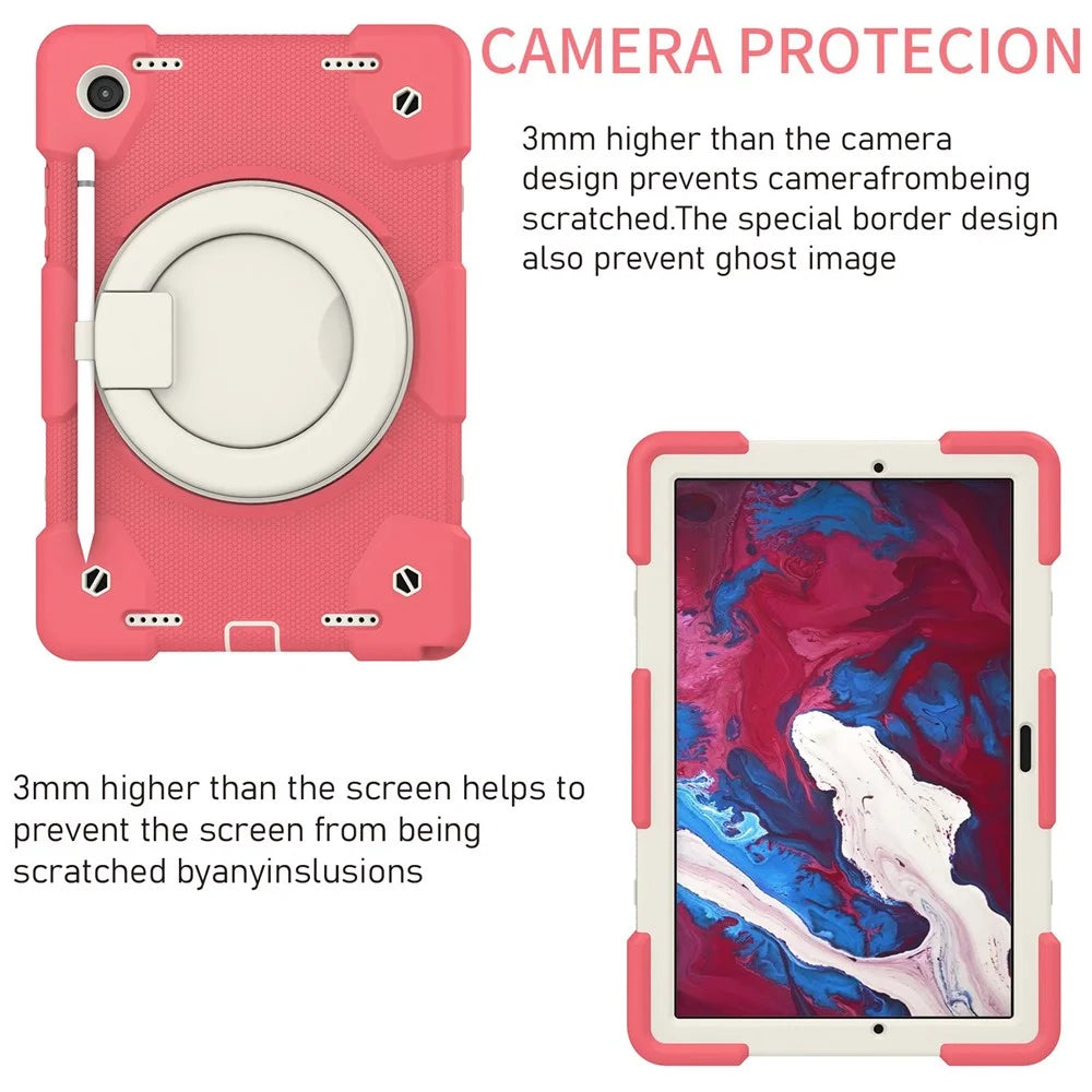 Drop-proof PC + Silicone Case for Samsung Galaxy Tab A8 10.5 (2021) / (2022) , Kickstand Protective Tablet Cover with Shoulder Strap - Begonia Red - 4
