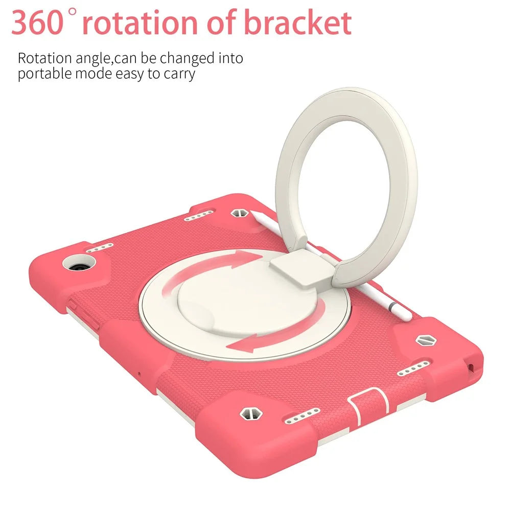Drop-proof PC + Silicone Case for Samsung Galaxy Tab A8 10.5 (2021) / (2022) , Kickstand Protective Tablet Cover with Shoulder Strap - Begonia Red - 5