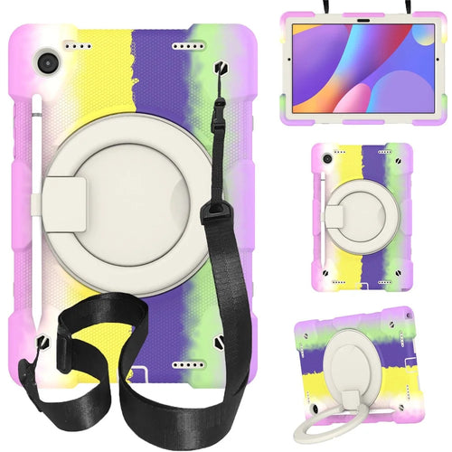 Shoulder Strap Colorful Tablet Case for Samsung Galaxy Tab A8 10.5 (2021) / (2022) , Enhanced Corners Kickstand Anti-drop Cover - Colorful Purple - 1