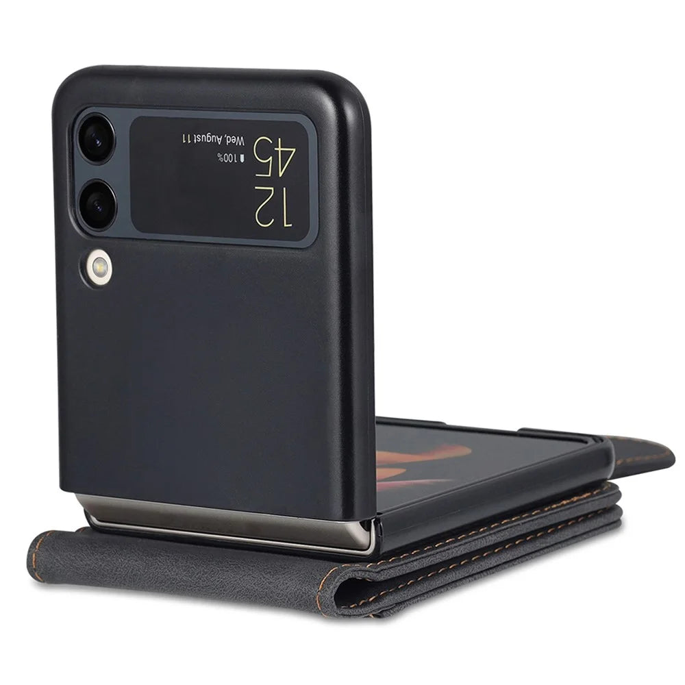AZNS For Samsung Galaxy Z Flip4 5G PU Leather Flipping Case Card Slots Magnetic Closure Cover - Black - 2