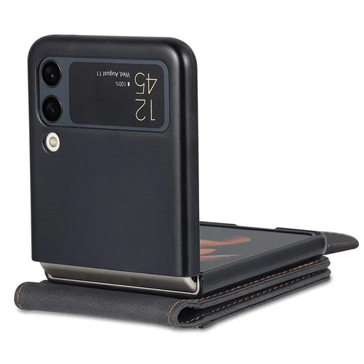 AZNS For Samsung Galaxy Z Flip4 5G PU Leather Flipping Case Card Slots Magnetic Closure Cover - Black - 2