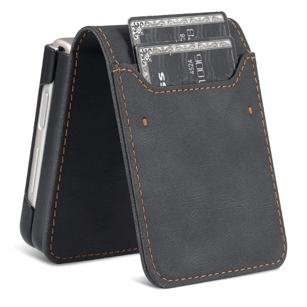 AZNS For Samsung Galaxy Z Flip4 5G PU Leather Flipping Case Card Slots Magnetic Closure Cover - Black - 4
