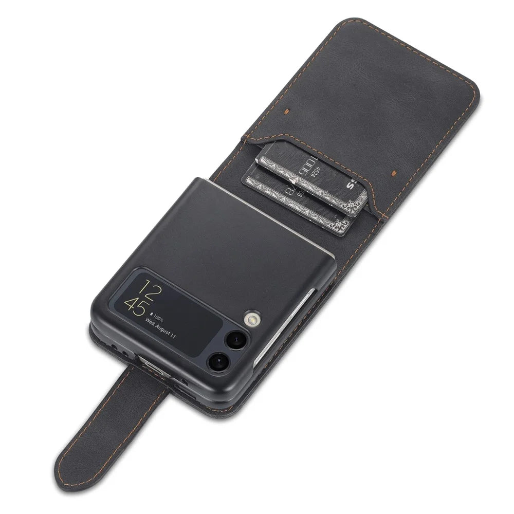 AZNS For Samsung Galaxy Z Flip4 5G PU Leather Flipping Case Card Slots Magnetic Closure Cover - Black - 7