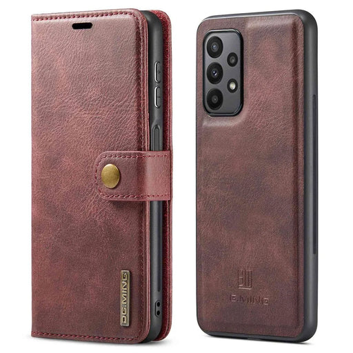 DG.MING for Samsung Galaxy A23 5G (Global Version) / 4G Split Leather Stand Folio Cover Magnetic Closure Detachable 2-in-1 Flip Wallet Case - Red - 1