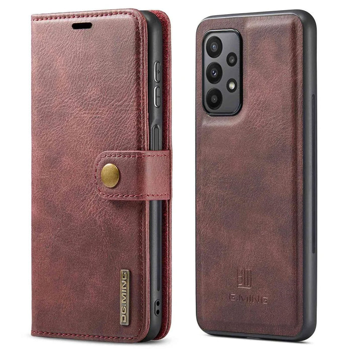 DG.MING for Samsung Galaxy A23 5G (Global Version) / 4G Split Leather Stand Folio Cover Magnetic Closure Detachable 2-in-1 Flip Wallet Case - Red - 1