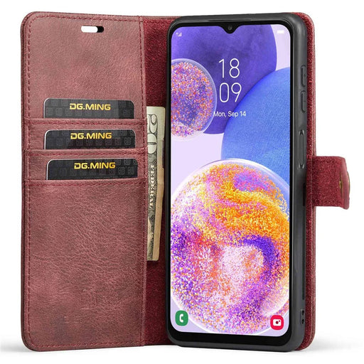 DG.MING for Samsung Galaxy A23 5G (Global Version) / 4G Split Leather Stand Folio Cover Magnetic Closure Detachable 2-in-1 Flip Wallet Case - Red - 2