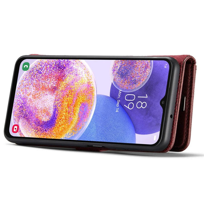 DG.MING for Samsung Galaxy A23 5G (Global Version) / 4G Split Leather Stand Folio Cover Magnetic Closure Detachable 2-in-1 Flip Wallet Case - Red - 3