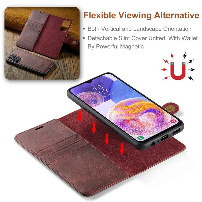 DG.MING for Samsung Galaxy A23 5G (Global Version) / 4G Split Leather Stand Folio Cover Magnetic Closure Detachable 2-in-1 Flip Wallet Case - Red - 4