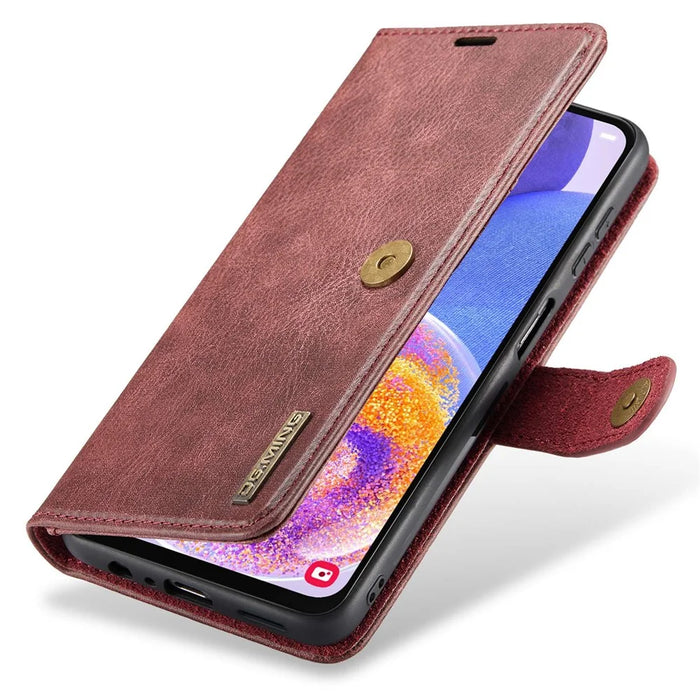 DG.MING for Samsung Galaxy A23 5G (Global Version) / 4G Split Leather Stand Folio Cover Magnetic Closure Detachable 2-in-1 Flip Wallet Case - Red - 7