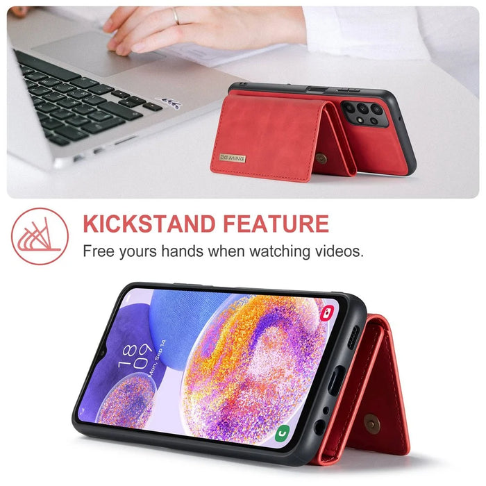 DG.MING M1 Series for Samsung Galaxy A23 5G (Global Version) / 4G Detachable 2-in-1 Wallet Style Wear-resistant Support Wireless Charging Cell Phone Case - Red - 3