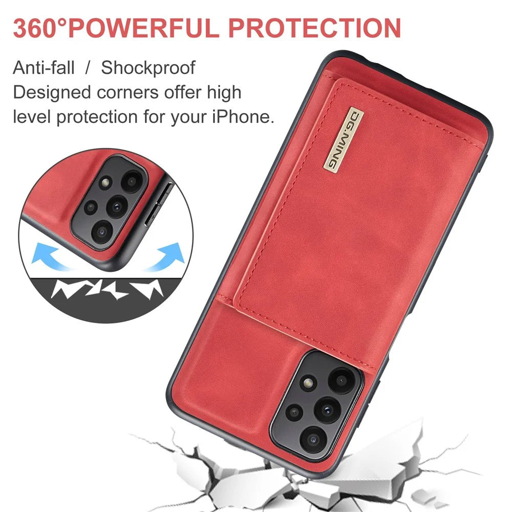 DG.MING M1 Series for Samsung Galaxy A23 5G (Global Version) / 4G Detachable 2-in-1 Wallet Style Wear-resistant Support Wireless Charging Cell Phone Case - Red - 5