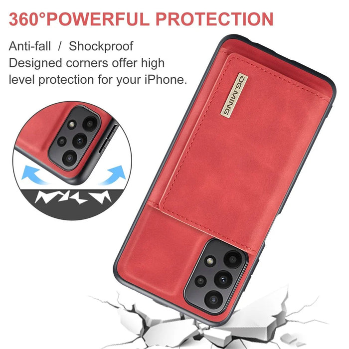 DG.MING M1 Series for Samsung Galaxy A23 5G (Global Version) / 4G Detachable 2-in-1 Wallet Style Wear-resistant Support Wireless Charging Cell Phone Case - Red - 5