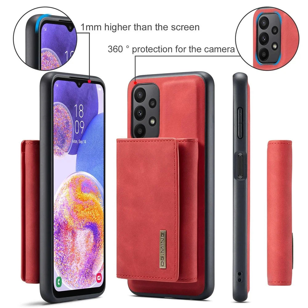 DG.MING M1 Series for Samsung Galaxy A23 5G (Global Version) / 4G Detachable 2-in-1 Wallet Style Wear-resistant Support Wireless Charging Cell Phone Case - Red - 7